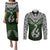 Aotearoa New Zealand Couples Matching Puletasi Dress and Long Sleeve Button Shirts Silver Fern and Matau with Maori Tribal Green Style LT03 Green - Polynesian Pride