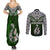 Aotearoa New Zealand Couples Matching Summer Maxi Dress and Long Sleeve Button Shirts Silver Fern and Matau with Maori Tribal Green Style LT03 - Polynesian Pride