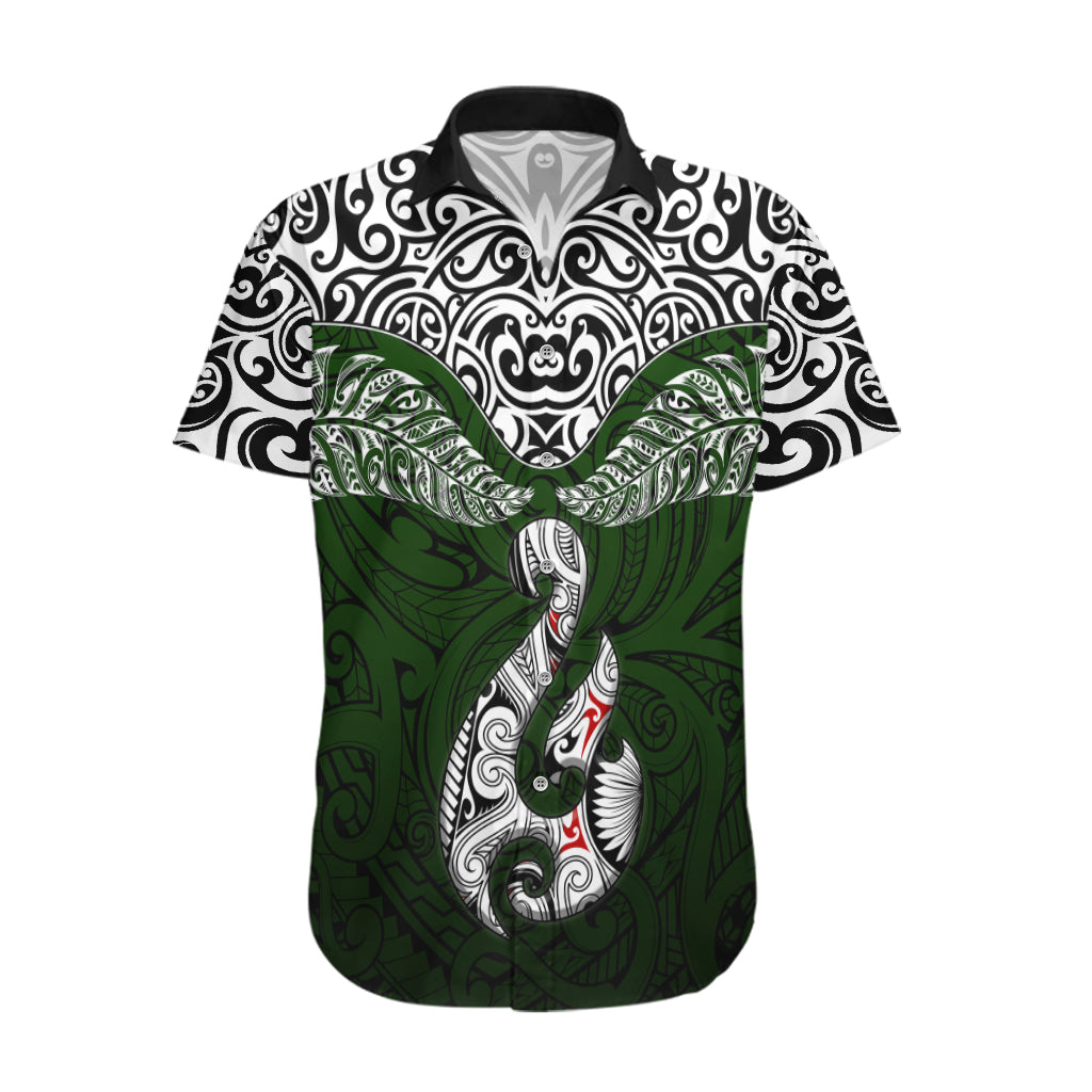 Aotearoa New Zealand Hawaiian Shirt Silver Fern and Matau with Maori Tribal Green Style LT03 Green - Polynesian Pride