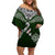 Aotearoa New Zealand Off Shoulder Short Dress Silver Fern and Matau with Maori Tribal Green Style LT03 Women Green - Polynesian Pride