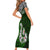 Aotearoa New Zealand Short Sleeve Bodycon Dress Silver Fern and Matau with Maori Tribal Green Style LT03 - Polynesian Pride