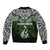 Aotearoa New Zealand Sleeve Zip Bomber Jacket Silver Fern and Matau with Maori Tribal Green Style LT03 - Polynesian Pride