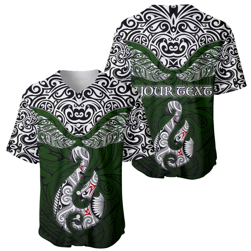 Custom Aotearoa New Zealand Baseball Jersey Silver Fern and Matau with Maori Tribal Green Style LT03 - Polynesian Pride