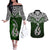 Custom Aotearoa New Zealand Couples Matching Off The Shoulder Long Sleeve Dress and Hawaiian Shirt Silver Fern and Matau with Maori Tribal Green Style LT03 Green - Polynesian Pride