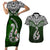 Custom Aotearoa New Zealand Couples Matching Short Sleeve Bodycon Dress and Hawaiian Shirt Silver Fern and Matau with Maori Tribal Green Style LT03 Green - Polynesian Pride