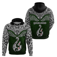Custom Aotearoa New Zealand Hoodie Silver Fern and Matau with Maori Tribal Green Style LT03 - Polynesian Pride