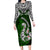 Custom Aotearoa New Zealand Long Sleeve Bodycon Dress Silver Fern and Matau with Maori Tribal Green Style LT03 Long Dress Green - Polynesian Pride