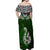 Custom Aotearoa New Zealand Off Shoulder Maxi Dress Silver Fern and Matau with Maori Tribal Green Style LT03 - Polynesian Pride