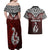 Aotearoa New Zealand Couples Matching Off Shoulder Maxi Dress and Hawaiian Shirt Silver Fern and Matau with Maori Tribal Red Style LT03 - Polynesian Pride