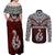 Aotearoa New Zealand Couples Matching Off Shoulder Maxi Dress and Long Sleeve Button Shirts Silver Fern and Matau with Maori Tribal Red Style LT03 - Polynesian Pride