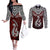 Aotearoa New Zealand Couples Matching Off The Shoulder Long Sleeve Dress and Long Sleeve Button Shirts Silver Fern and Matau with Maori Tribal Red Style LT03 Red - Polynesian Pride