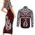 Aotearoa New Zealand Couples Matching Short Sleeve Bodycon Dress and Long Sleeve Button Shirts Silver Fern and Matau with Maori Tribal Red Style LT03 - Polynesian Pride