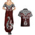 Aotearoa New Zealand Couples Matching Summer Maxi Dress and Hawaiian Shirt Silver Fern and Matau with Maori Tribal Red Style LT03 - Polynesian Pride