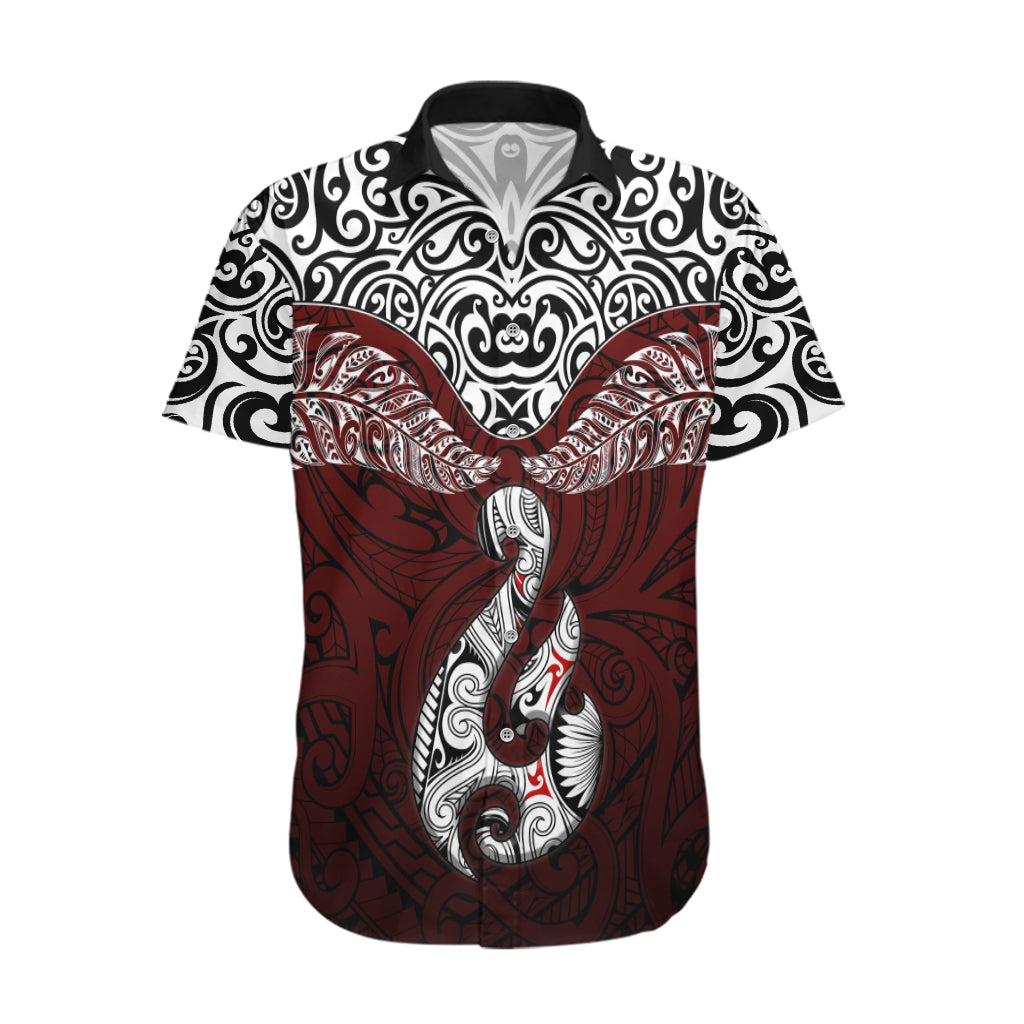 Aotearoa New Zealand Hawaiian Shirt Silver Fern and Matau with Maori Tribal Red Style LT03 Red - Polynesian Pride