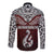 Aotearoa New Zealand Long Sleeve Button Shirt Silver Fern and Matau with Maori Tribal Red Style LT03 - Polynesian Pride