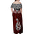 Aotearoa New Zealand Off Shoulder Maxi Dress Silver Fern and Matau with Maori Tribal Red Style LT03 - Polynesian Pride