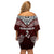 Aotearoa New Zealand Off Shoulder Short Dress Silver Fern and Matau with Maori Tribal Red Style LT03 - Polynesian Pride