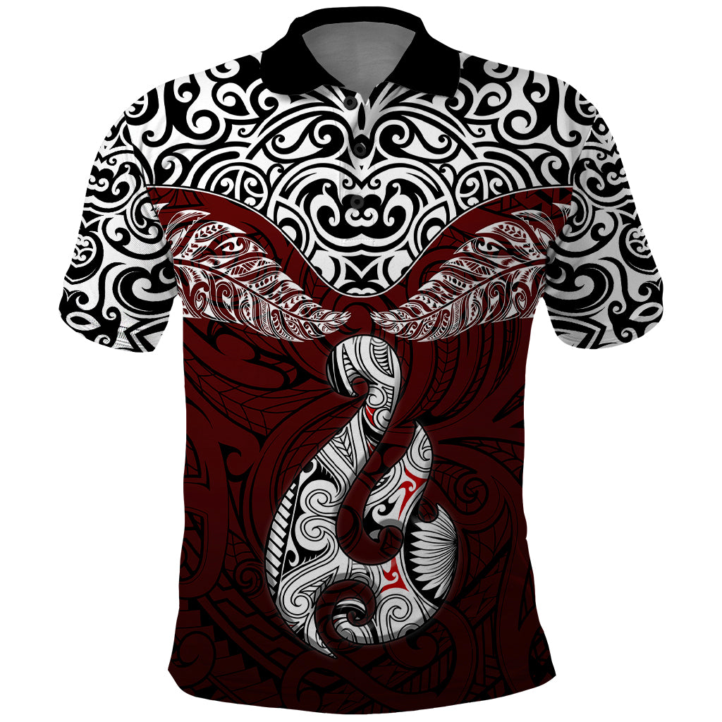 Aotearoa New Zealand Polo Shirt Silver Fern and Matau with Maori Tribal Red Style LT03 Red - Polynesian Pride