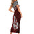 Aotearoa New Zealand Short Sleeve Bodycon Dress Silver Fern and Matau with Maori Tribal Red Style LT03 - Polynesian Pride