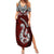 Aotearoa New Zealand Summer Maxi Dress Silver Fern and Matau with Maori Tribal Red Style LT03 Women Red - Polynesian Pride