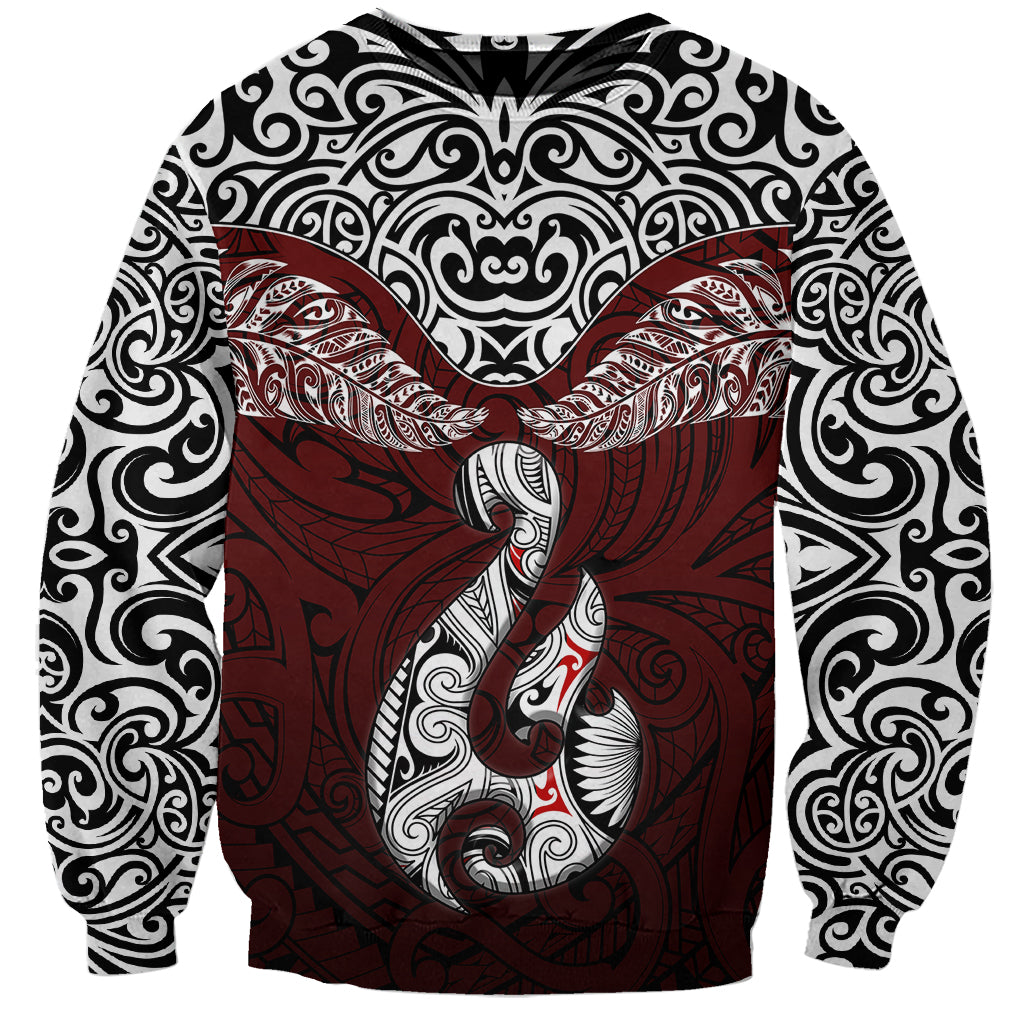 Aotearoa New Zealand Sweatshirt Silver Fern and Matau with Maori Tribal Red Style LT03 Unisex Red - Polynesian Pride