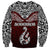 Aotearoa New Zealand Sweatshirt Silver Fern and Matau with Maori Tribal Red Style LT03 - Polynesian Pride