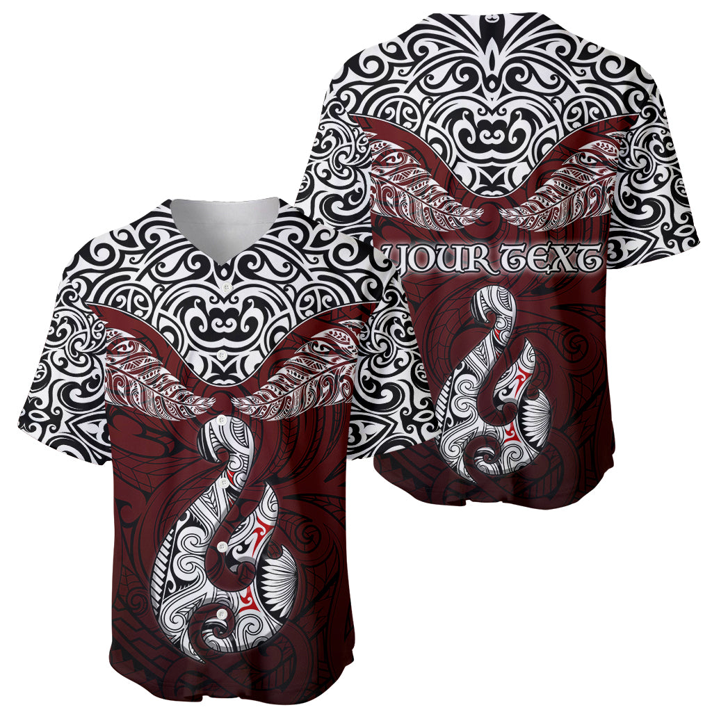 Custom Aotearoa New Zealand Baseball Jersey Silver Fern and Matau with Maori Tribal Red Style LT03 - Polynesian Pride