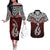 Custom Aotearoa New Zealand Couples Matching Off The Shoulder Long Sleeve Dress and Hawaiian Shirt Silver Fern and Matau with Maori Tribal Red Style LT03 Red - Polynesian Pride