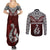 Custom Aotearoa New Zealand Couples Matching Summer Maxi Dress and Long Sleeve Button Shirts Silver Fern and Matau with Maori Tribal Red Style LT03 - Polynesian Pride