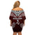 Custom Aotearoa New Zealand Off Shoulder Short Dress Silver Fern and Matau with Maori Tribal Red Style LT03 - Polynesian Pride