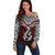 Custom Aotearoa New Zealand Off Shoulder Sweater Silver Fern and Matau with Maori Tribal Red Style LT03 Women Red - Polynesian Pride