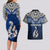 Aotearoa New Zealand Couples Matching Long Sleeve Bodycon Dress and Hawaiian Shirt Silver Fern and Matau with Maori Tribal Blue Style LT03 - Polynesian Pride