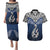 Aotearoa New Zealand Couples Matching Puletasi Dress and Hawaiian Shirt Silver Fern and Matau with Maori Tribal Blue Style LT03 Blue - Polynesian Pride