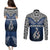 Aotearoa New Zealand Couples Matching Puletasi Dress and Long Sleeve Button Shirts Silver Fern and Matau with Maori Tribal Blue Style LT03 - Polynesian Pride