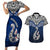 Aotearoa New Zealand Couples Matching Short Sleeve Bodycon Dress and Hawaiian Shirt Silver Fern and Matau with Maori Tribal Blue Style LT03 Blue - Polynesian Pride