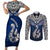 Aotearoa New Zealand Couples Matching Short Sleeve Bodycon Dress and Long Sleeve Button Shirts Silver Fern and Matau with Maori Tribal Blue Style LT03 Blue - Polynesian Pride