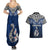 Aotearoa New Zealand Couples Matching Summer Maxi Dress and Hawaiian Shirt Silver Fern and Matau with Maori Tribal Blue Style LT03 - Polynesian Pride