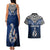 Aotearoa New Zealand Couples Matching Tank Maxi Dress and Hawaiian Shirt Silver Fern and Matau with Maori Tribal Blue Style LT03 - Polynesian Pride