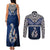 Aotearoa New Zealand Couples Matching Tank Maxi Dress and Long Sleeve Button Shirts Silver Fern and Matau with Maori Tribal Blue Style LT03 - Polynesian Pride