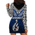 Aotearoa New Zealand Hoodie Dress Silver Fern and Matau with Maori Tribal Blue Style LT03 - Polynesian Pride