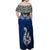 Aotearoa New Zealand Off Shoulder Maxi Dress Silver Fern and Matau with Maori Tribal Blue Style LT03 - Polynesian Pride