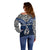 Aotearoa New Zealand Off Shoulder Sweater Silver Fern and Matau with Maori Tribal Blue Style LT03 - Polynesian Pride