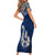 Aotearoa New Zealand Short Sleeve Bodycon Dress Silver Fern and Matau with Maori Tribal Blue Style LT03 - Polynesian Pride