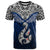 Aotearoa New Zealand T Shirt Silver Fern and Matau with Maori Tribal Blue Style LT03 Blue - Polynesian Pride