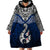 Aotearoa New Zealand Wearable Blanket Hoodie Silver Fern and Matau with Maori Tribal Blue Style LT03 - Polynesian Pride