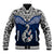 Custom Aotearoa New Zealand Baseball Jacket Silver Fern and Matau with Maori Tribal Blue Style LT03 Unisex Blue - Polynesian Pride