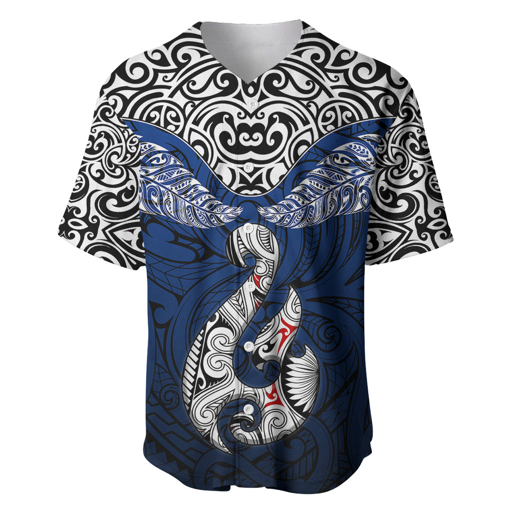 Custom Aotearoa New Zealand Baseball Jersey Silver Fern and Matau with Maori Tribal Blue Style LT03 Blue - Polynesian Pride