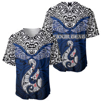 Custom Aotearoa New Zealand Baseball Jersey Silver Fern and Matau with Maori Tribal Blue Style LT03 - Polynesian Pride