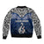 Custom Aotearoa New Zealand Bomber Jacket Silver Fern and Matau with Maori Tribal Blue Style LT03 - Polynesian Pride