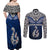 Custom Aotearoa New Zealand Couples Matching Off Shoulder Maxi Dress and Long Sleeve Button Shirts Silver Fern and Matau with Maori Tribal Blue Style LT03 - Polynesian Pride